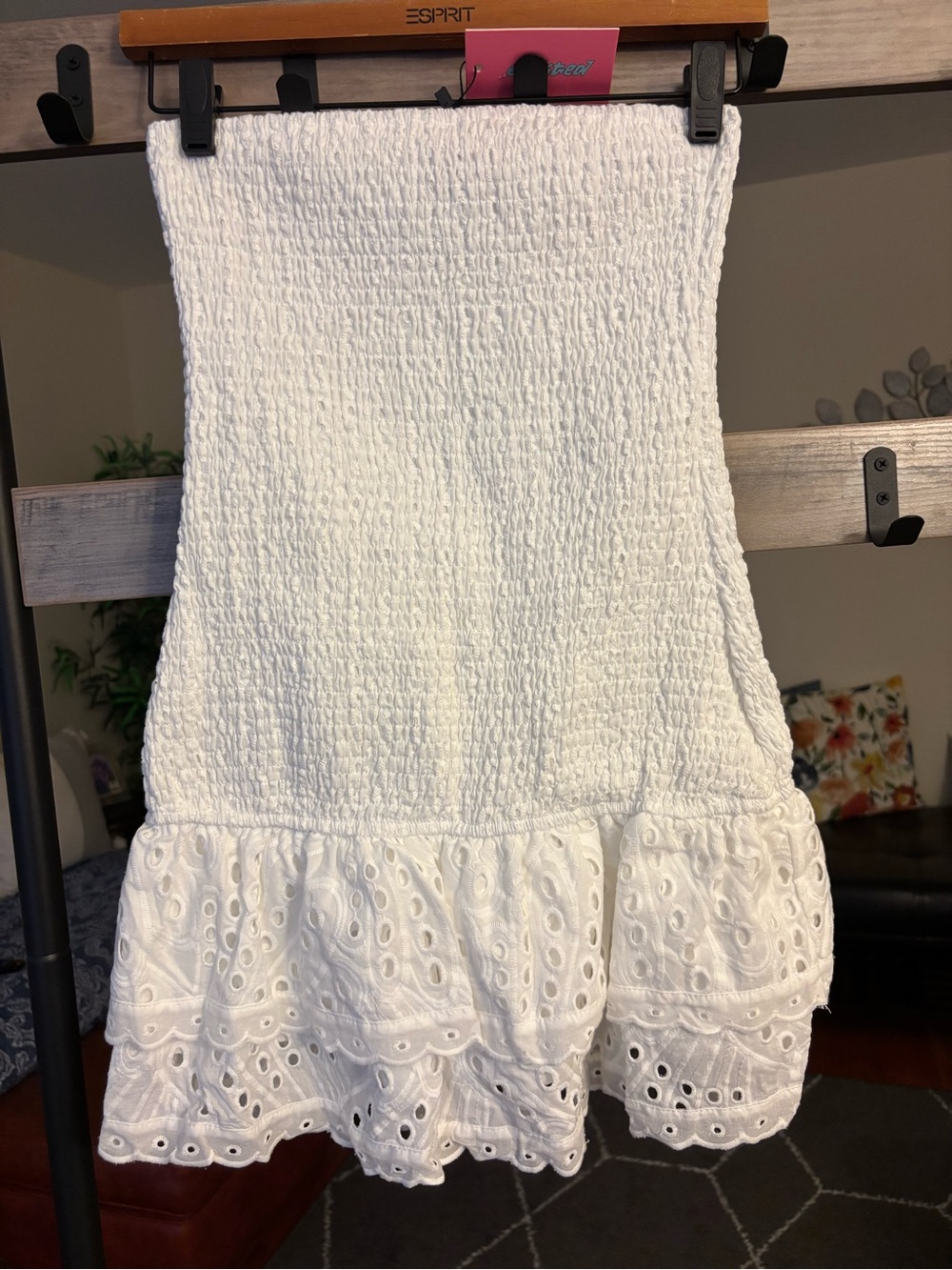 Edikted White Smocked Eyelet Ruffle Casual Dress